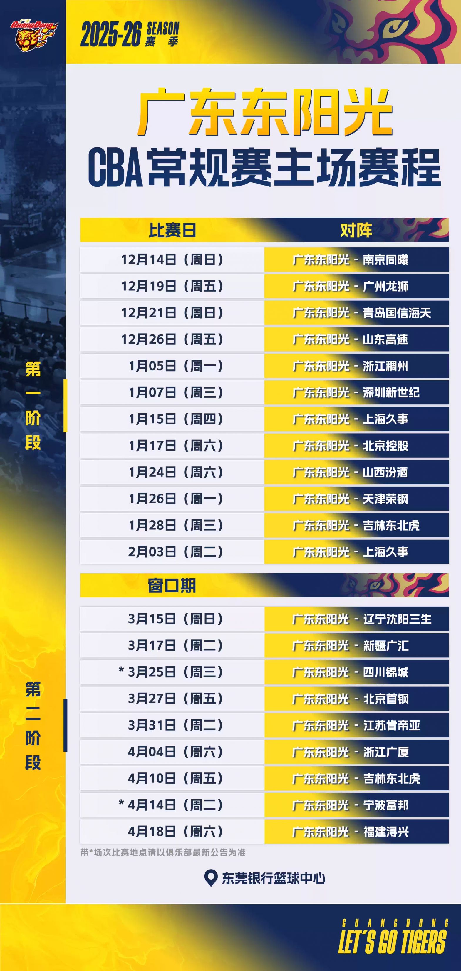 2025-2026赛季CBA联赛东莞赛区观赛指南（赛程+门票+交通）(图1)